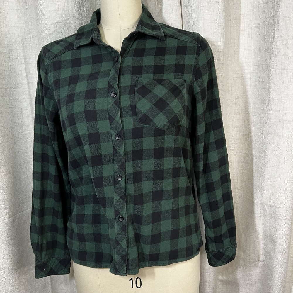 Ci Sono Plaid Collection Women's Green Long Sleeve Button Up‎ Elbow Patch Medium